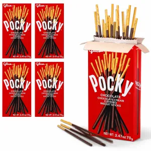 4 Packs Glico Pocky Chocolate Covered Biscuit Sticks Cocoa Cream Coated Cookie