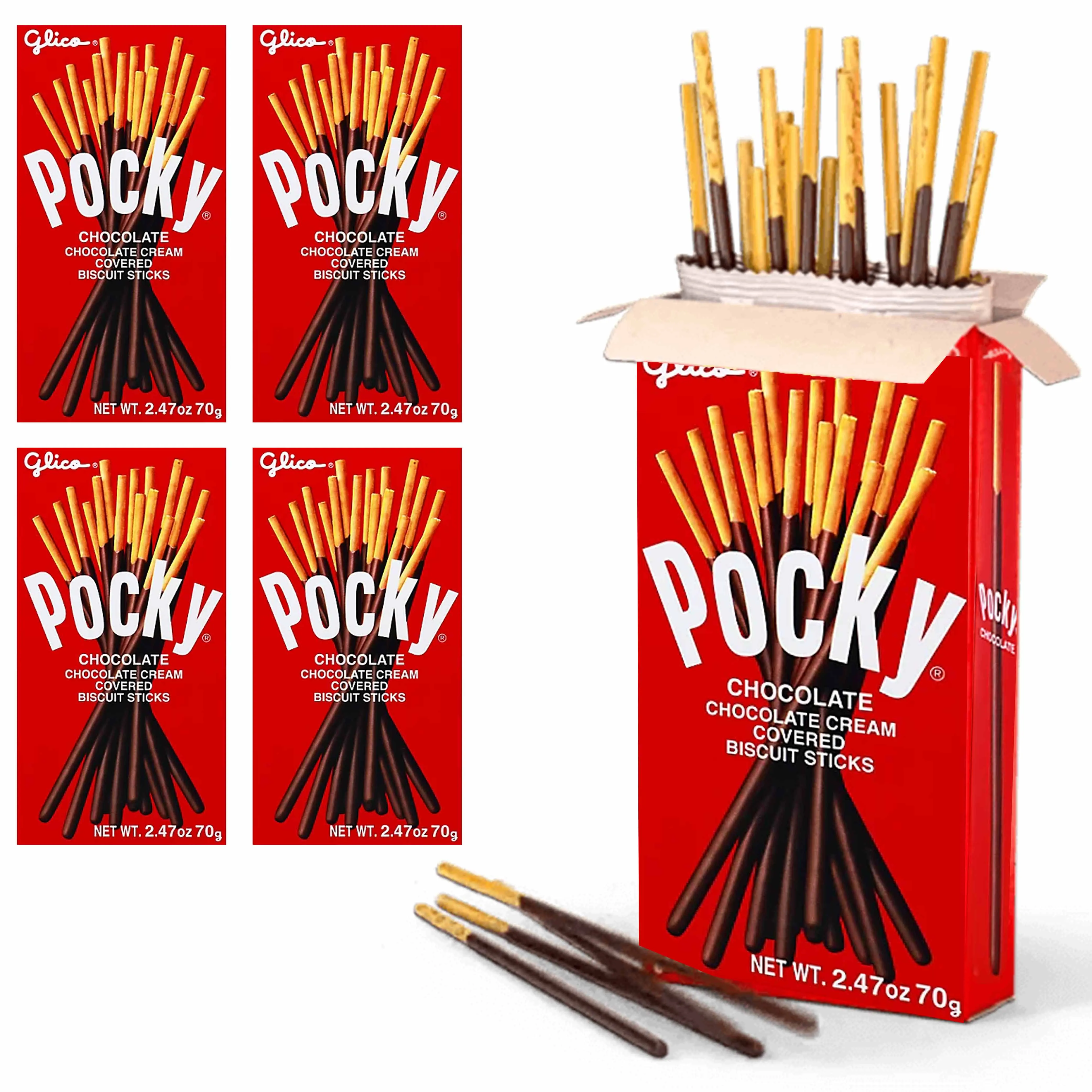 4 Packs Glico Pocky Chocolate Covered Biscuit Sticks Cocoa Cream Coated Cookie
