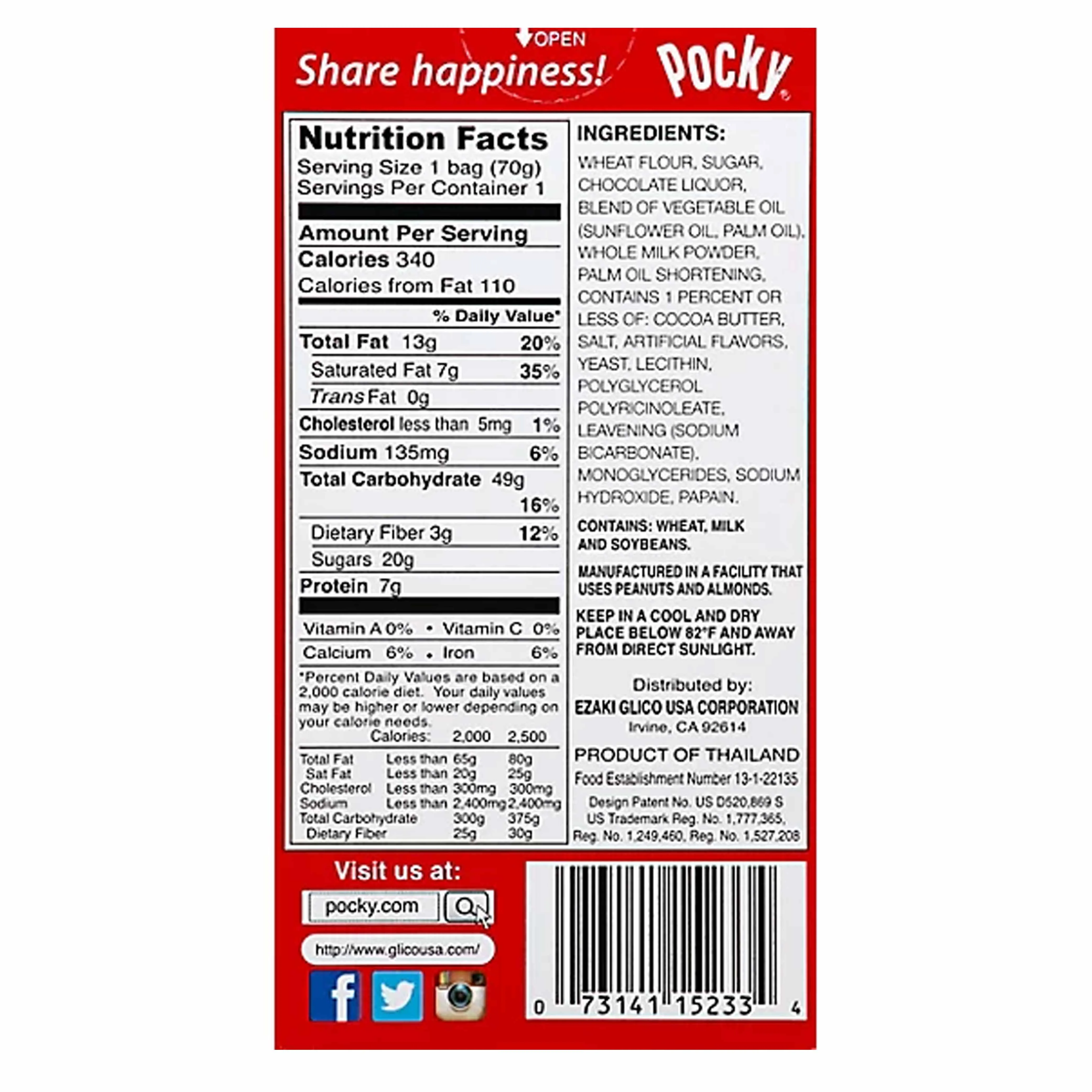 4 Packs Glico Pocky Chocolate Covered Biscuit Sticks Cocoa Cream Coated Cookie