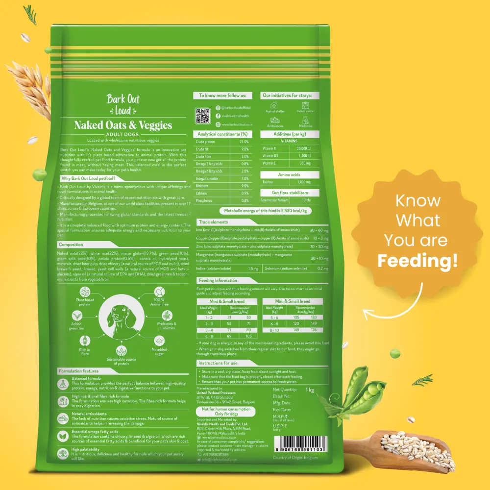 Bark Out Loud Naked Oats & Veggies Veg Mini & Small Breed Adult Dog Dry Food
