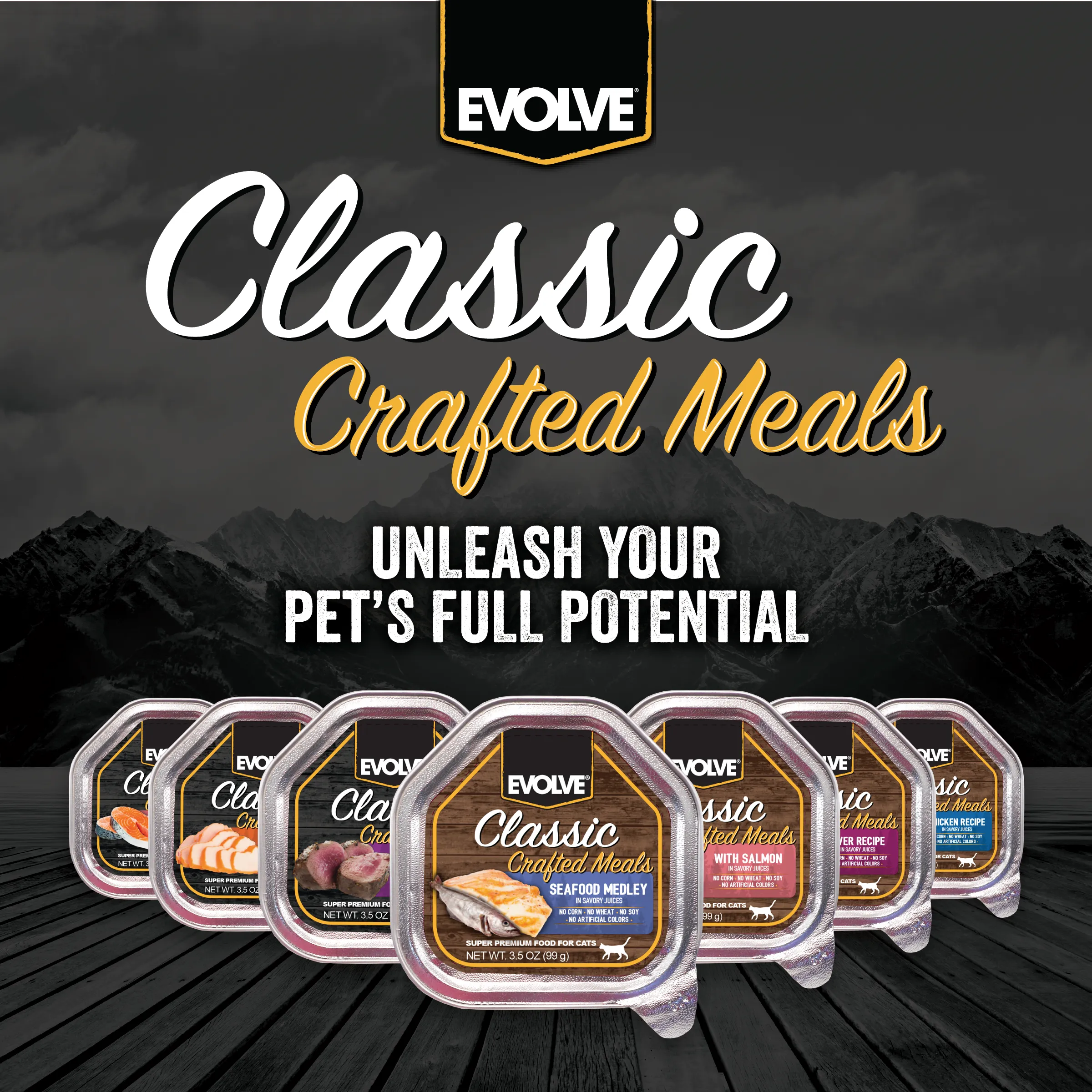 Classic Crafted Meals with Salmon Wet Cat Food | 3.5 oz - 15 pk | Evolve