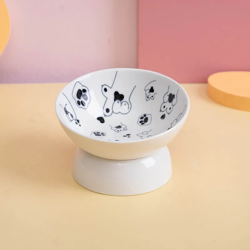 Cute Cartoon Ceramic Cat Bowl with High Stand