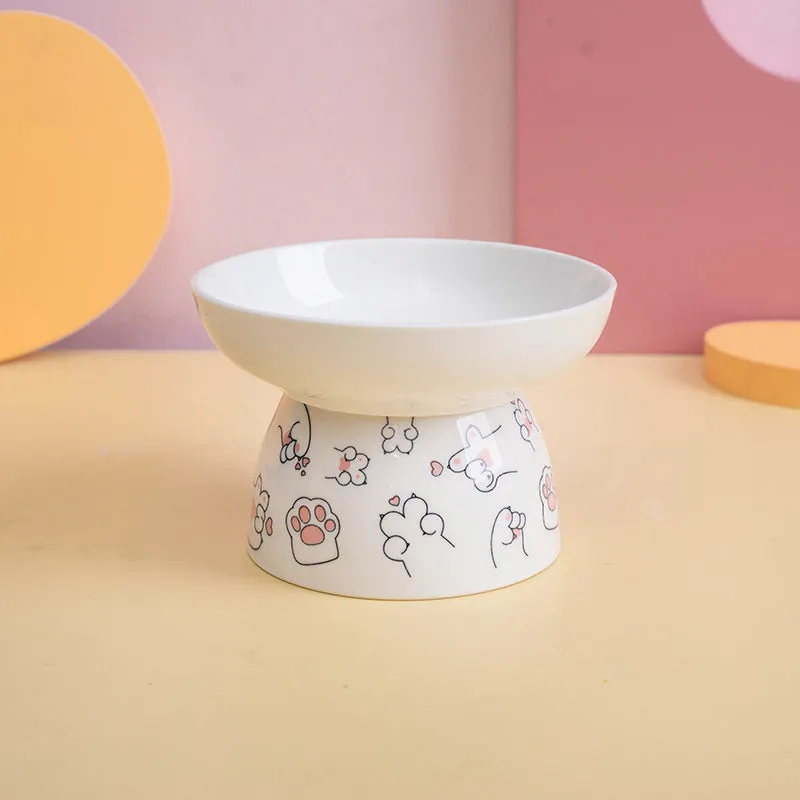 Cute Cartoon Ceramic Cat Bowl with High Stand