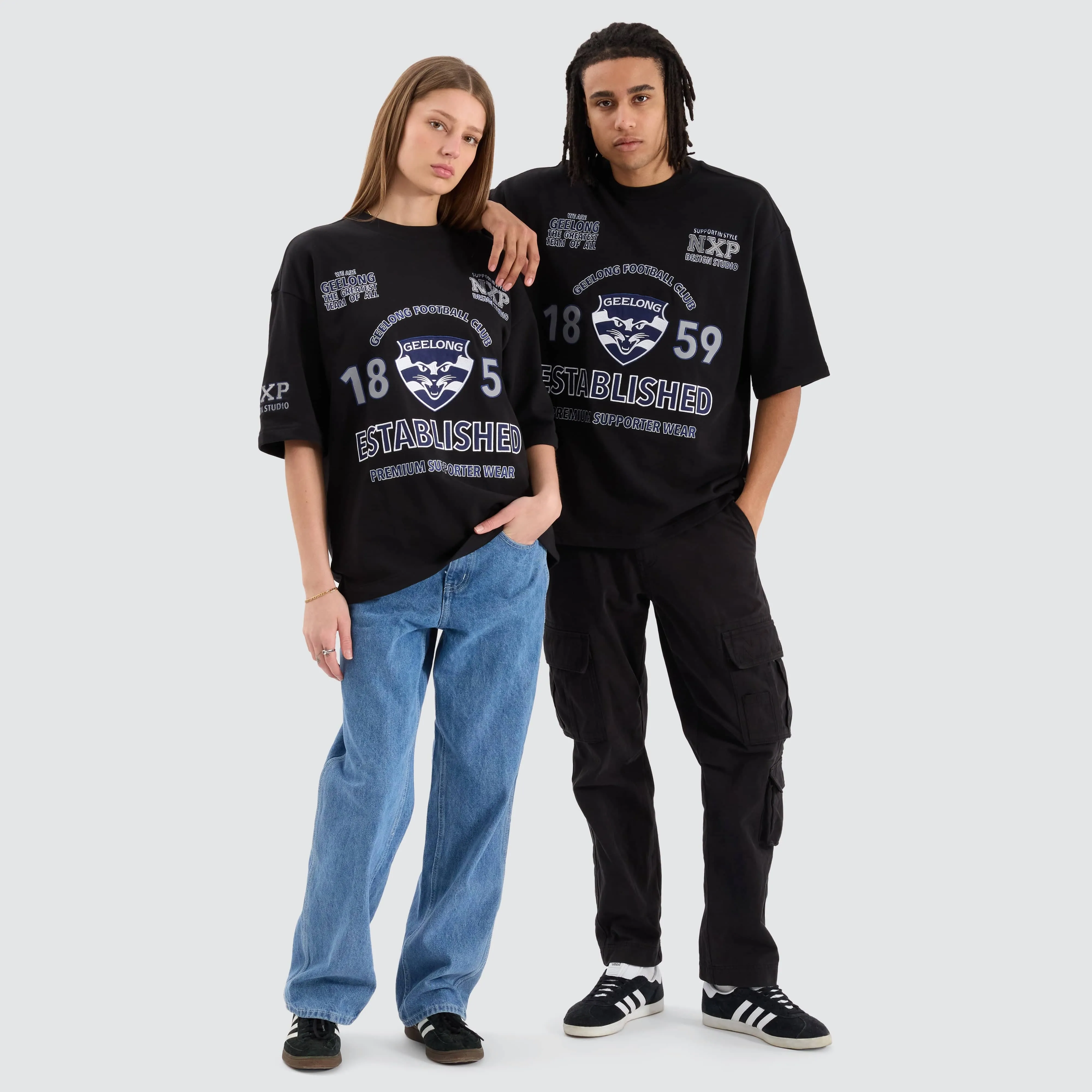 Geelong Cats AFL Mega Loopback Tee Jet Black