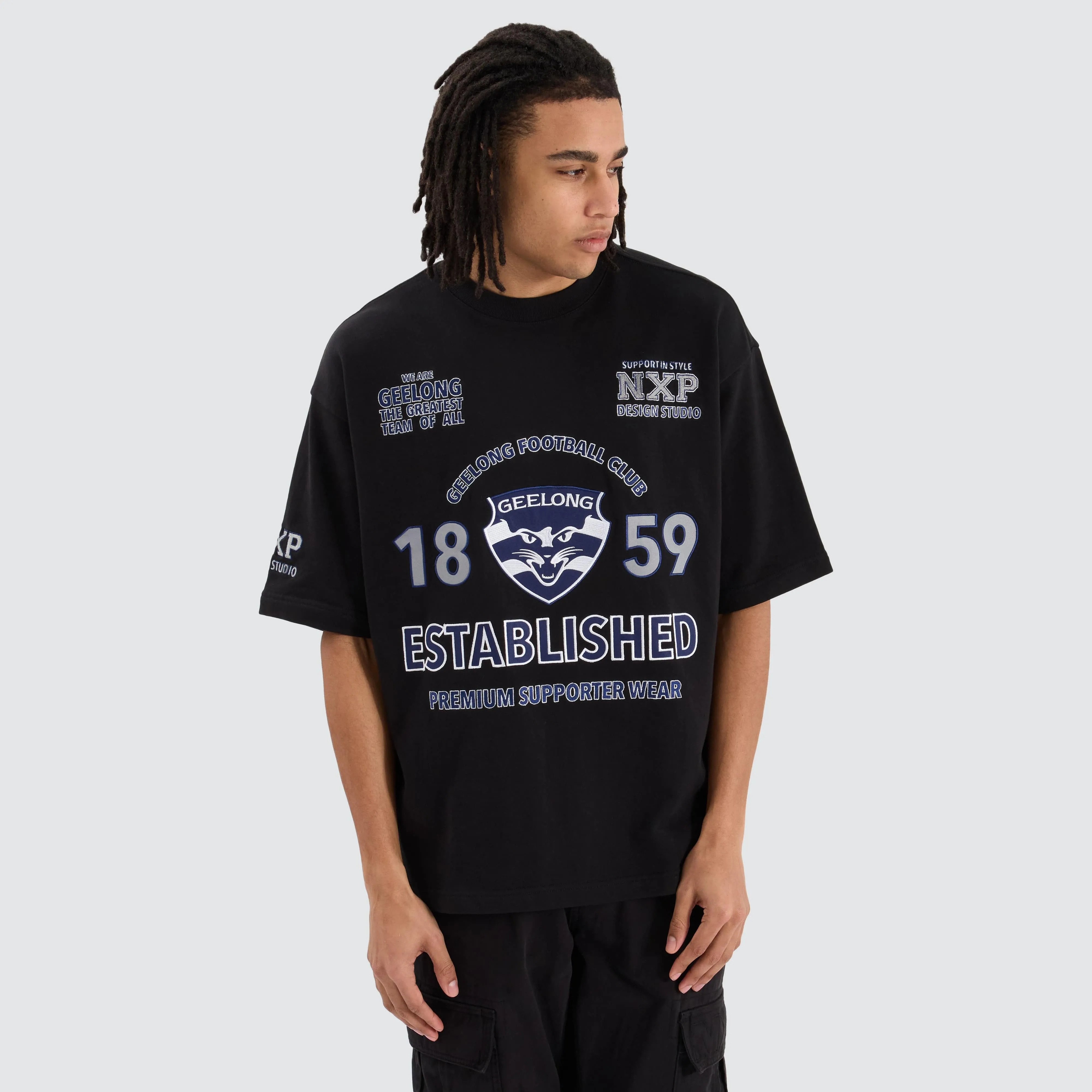 Geelong Cats AFL Mega Loopback Tee Jet Black