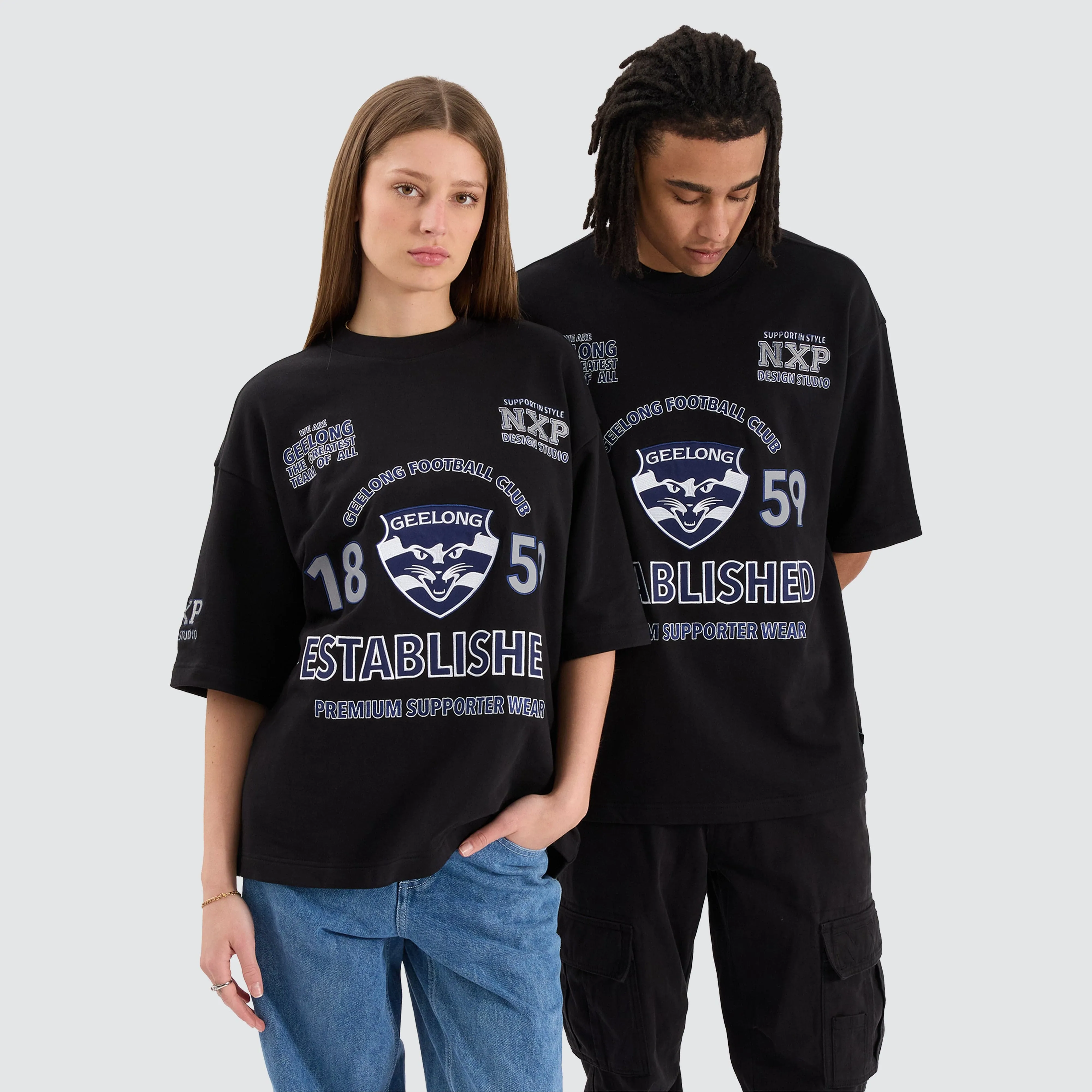 Geelong Cats AFL Mega Loopback Tee Jet Black