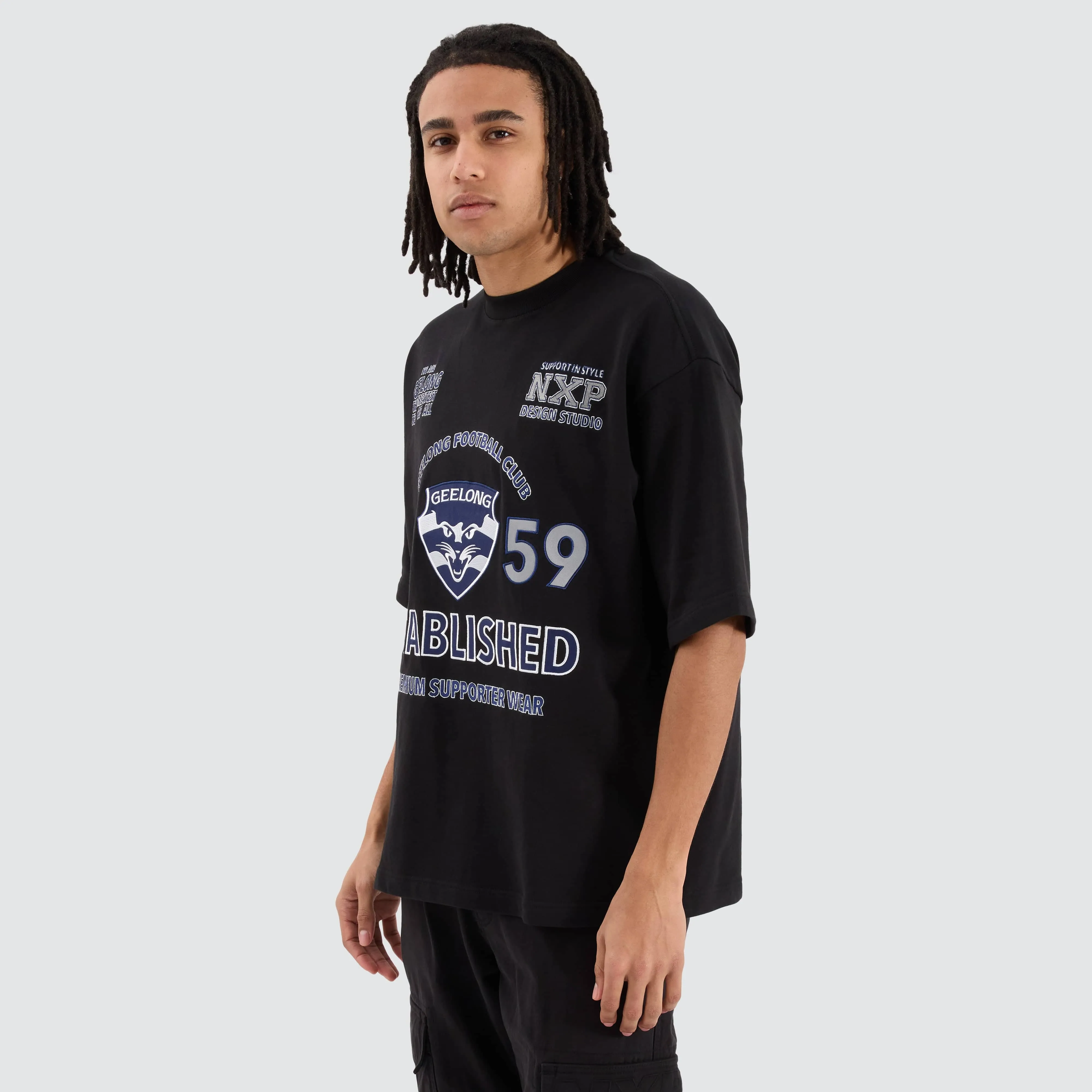 Geelong Cats AFL Mega Loopback Tee Jet Black