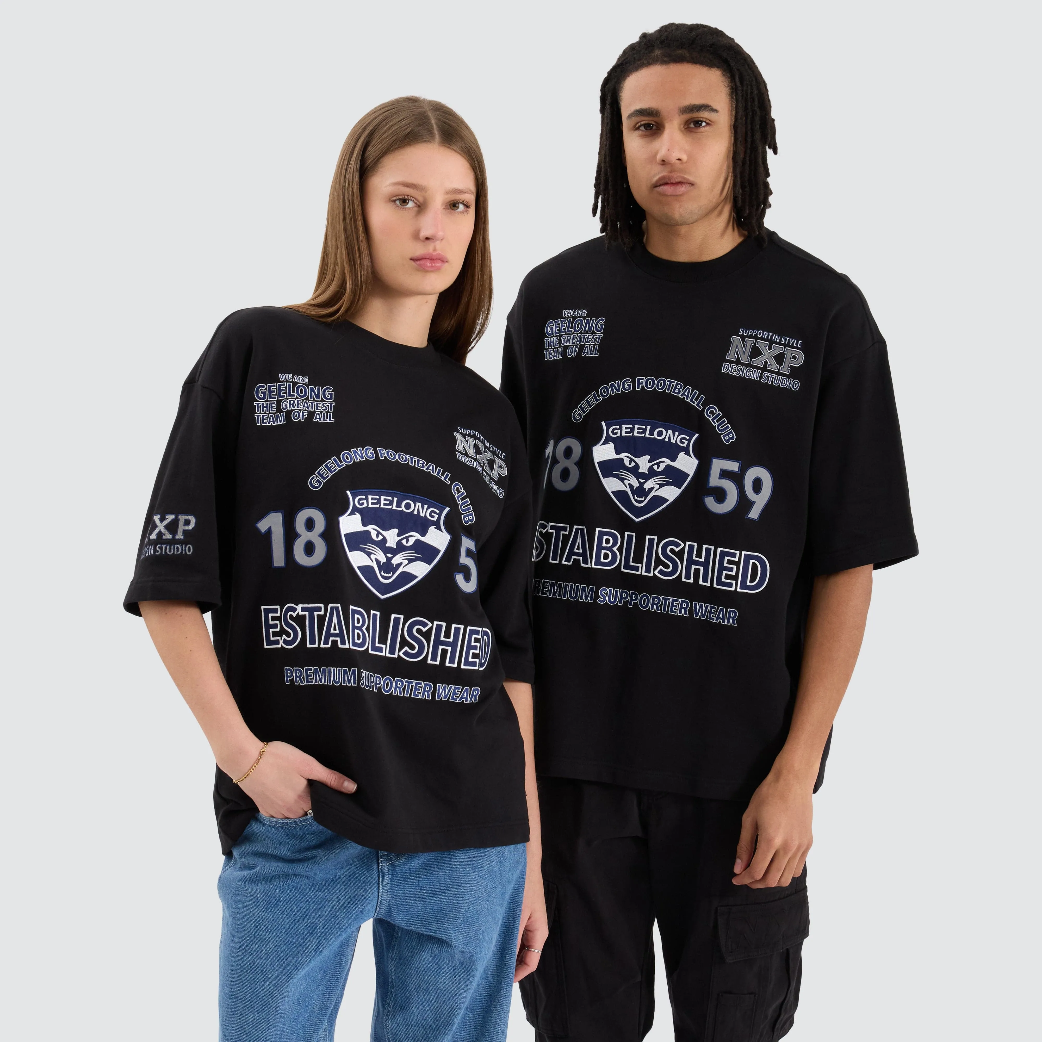 Geelong Cats AFL Mega Loopback Tee Jet Black