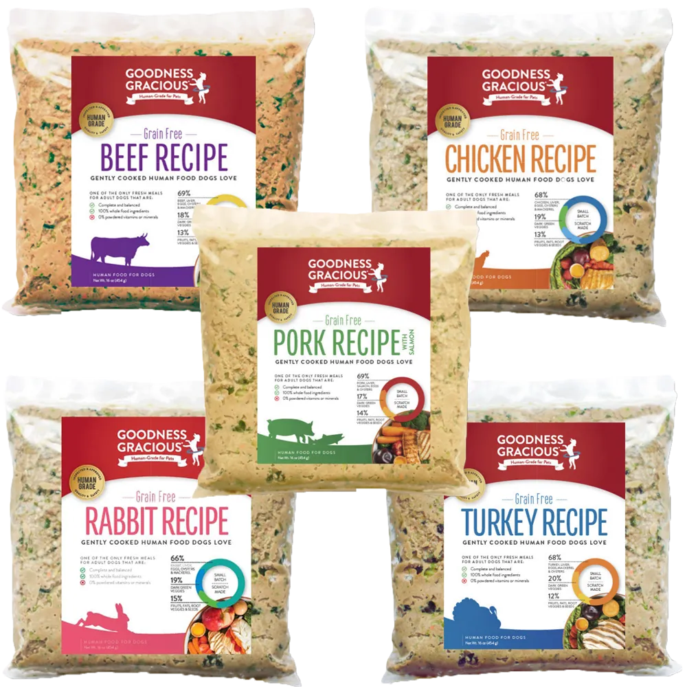 Goodness Gracious Human Grade Synthetic Free Gently Cooked Frozen Dog Food