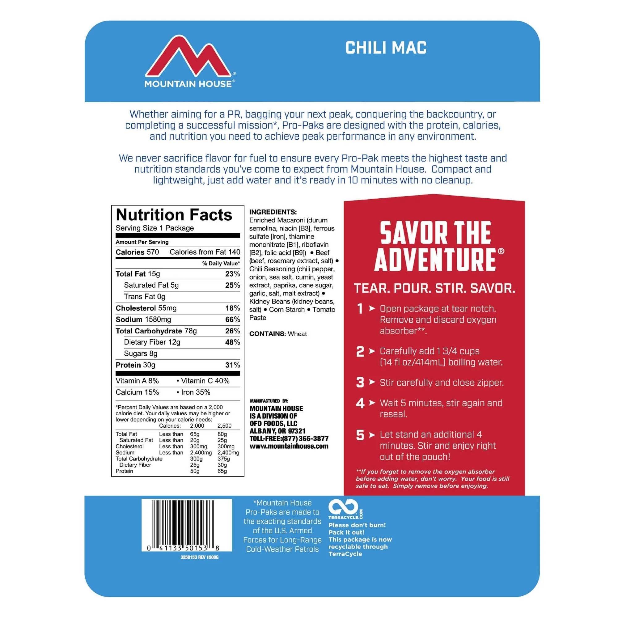 MOUNTAIN HOUSE PROPAK CHILI MAC WITH BEEF
