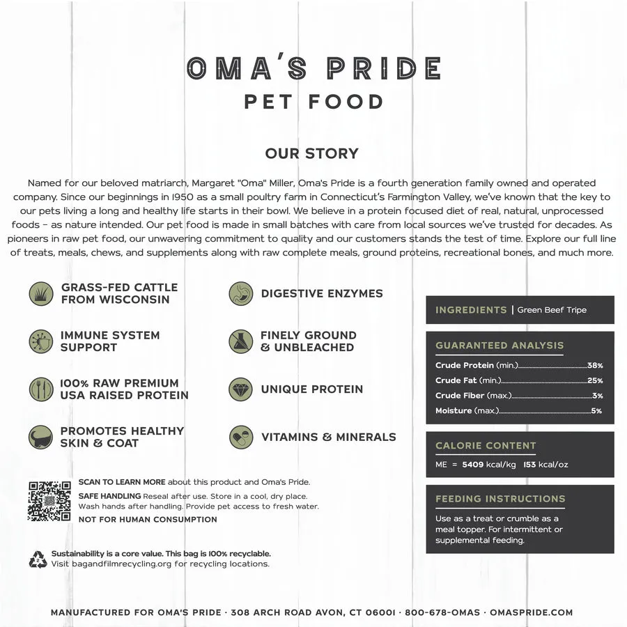 Oma's Pride Beef Tripe Flats, Dog & Cat Treats, 4-oz Bag
