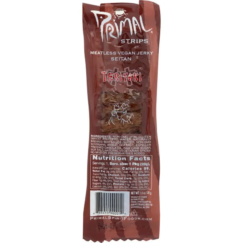 Primal Strips - Jerky Strips - Seitan Teriyaki, 1oz