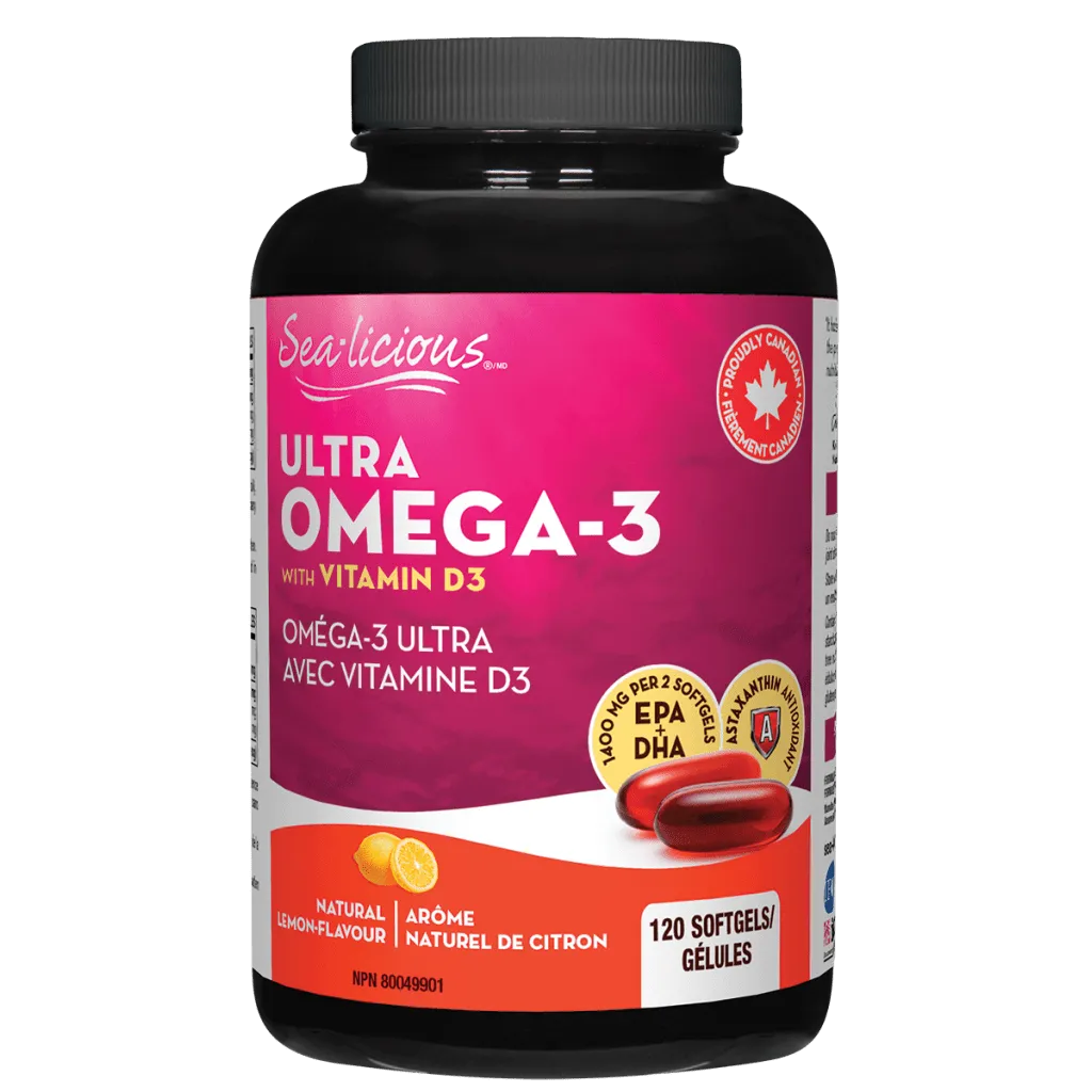 Ultra Omega-3 with Vitamin D3, Natural Lemon Flavour, Sea-licious Softgels
