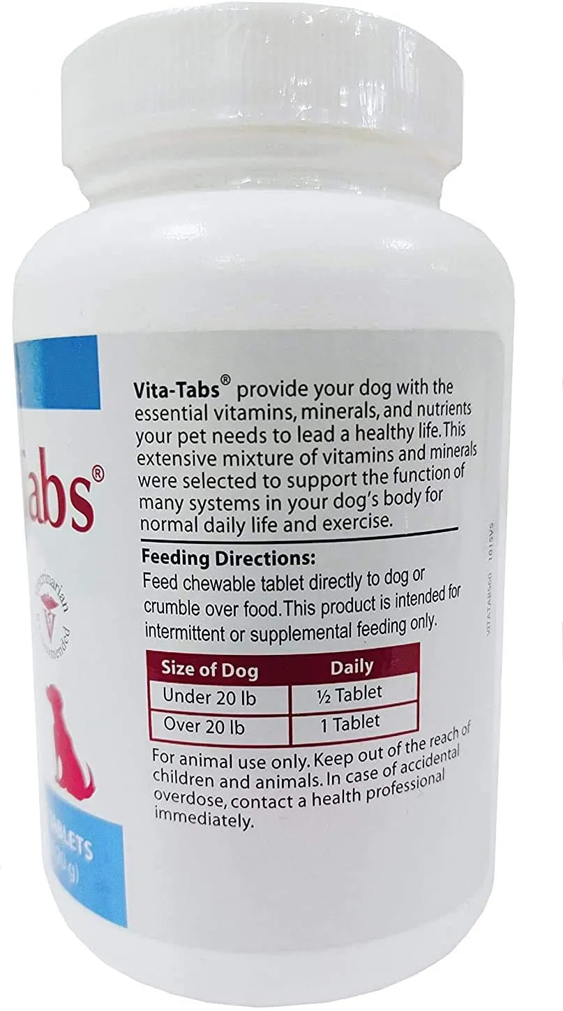 Vita-Tabs - Essential Vitamins, Minerals, Nutrients - Health Supplement for Dogs - Support Immune System, Bones - Liver Flavored - 60 Chewable Tablets
