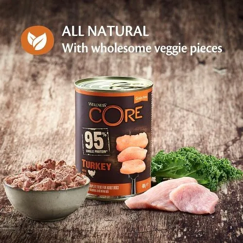 Wellness Core 95% Turkey with Kale Wet Adult Grain Free Dog Food 6 x 400g