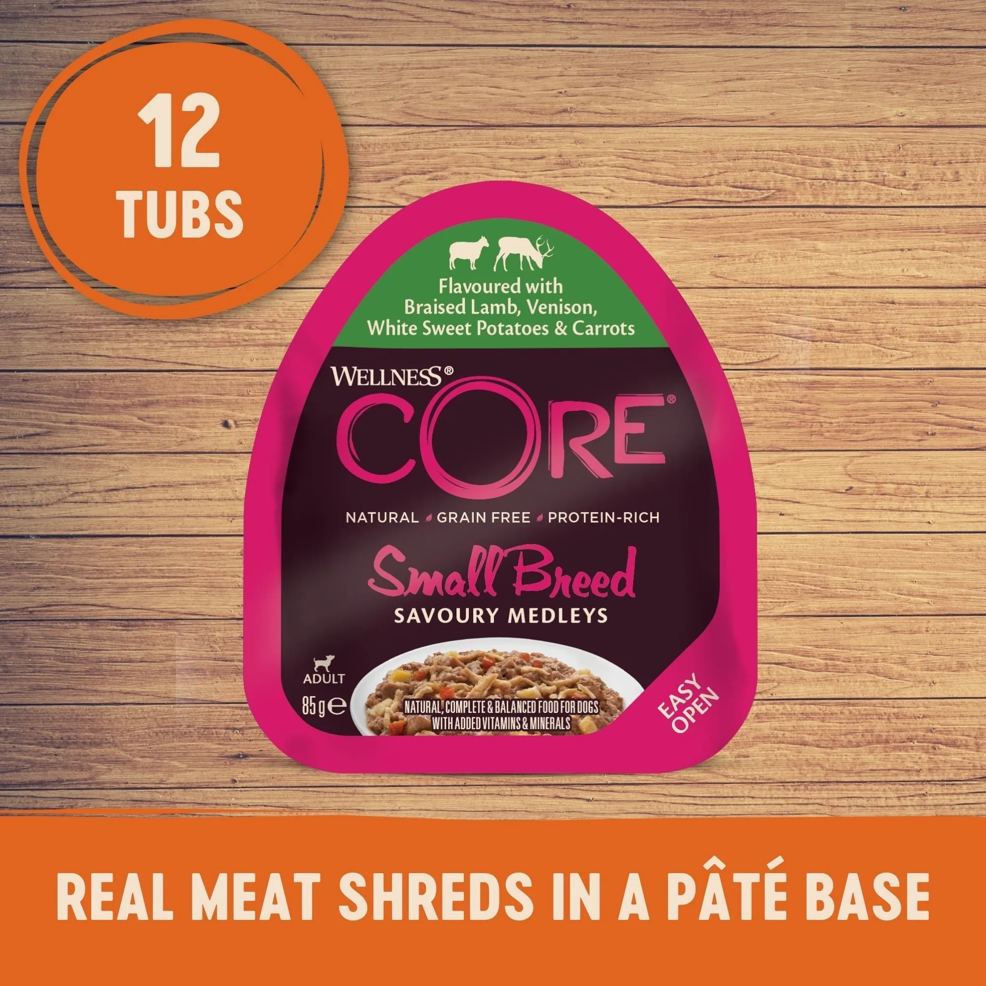 Wellness CORE Savoury Medleys Lamb, Venison, White Sweet Potatoes and Carrots Wet Small Dog Food 85g x 12***